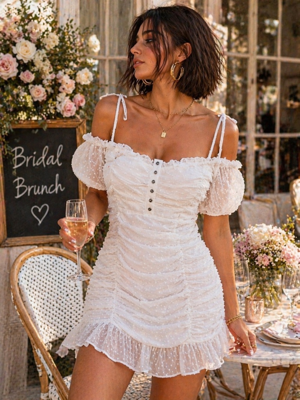 NWT White Ruched Mini Dress | Bridal Brunch Bachelorette Vacation Dress | Size L